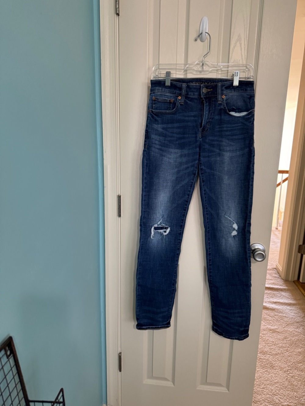 American Eagle Outfitters Men's Slim Dark Blue Distressed Jeans